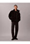 Men's Stand Collar Ck Logo Printed Inflatable Black Coat - 3