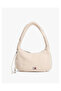 Women's Logo Panel Zippered Short Handle Beige Shoulder Bag