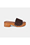 Women's Dark Brown Studded Detailed Thick Heeled Suede Slippers - 2