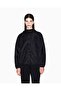 Women's Regular Fit Hooded Elastic Waist Long Sleeve Windbreaker Black Jacket