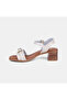 Women's Beige Buckle Thick Heeled Patent Leather Sandals - 3