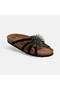 Women's Black Stone Detailed Suede Slippers - 5