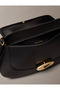 Women's Adjustable Cross Strap Leather Black Shoulder Bag with Metal Buckle - 4