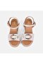 Women's Beige Leather Sandals with Metal Ring Accessories and Wedge Heels - 6