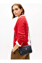 Women's Monogram Logo Embossed Navy Blue Shoulder Bag with Zippered Front Pocket - 2