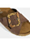 Women's Brown Adjustable Buckle Detailed Suede Slippers - 6