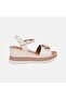 Women's Beige Leather Sandals with Metal Ring Accessories and Wedge Heels - 2