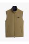 Men's Regular Fit Stand Collar Zippered Logo Label Khaki Vest - 6