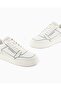 Men's Embossed Print Patterned Leather White Sneaker with Contrast Logo Detail - 2