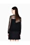 Women's Long Sleeve Top with Transparent Details on Sleeves and Collar Regular Fit Black Sweater - 2