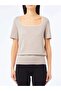 Women's Regular Fit Square Neck Short Sleeve Beige T-Shirt