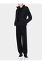 Women's Ribbed Round Neck Off-Shoulder Long Sleeve Black Sweatshirt - 2