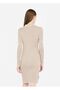 Women's Slim Fit Half Zip Polo Collar Long Sleeve Knitted Beige Dress - 2