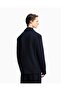 Men's Jacquard Knitted Fabric Long Sleeve Navy Blue Jacket - 3