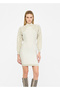 Women's Patterned Cowl Neck Knitted Mini Ecru Dress