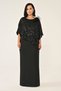 Women's Wide Fit Sequin Detailed Short Sleeve Long Black Evening Dress & Graduation Dress