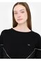 Women's Round Neck Wide Fit Patterned Long Sleeve Black Sweatshirt - 5