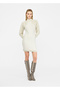 Women's Patterned Cowl Neck Knitted Mini Ecru Dress - 6