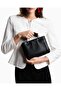 Women's Leather Short and Long Handle Black Shoulder Bag with Large Internal Compartment - 5