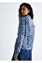 Women's Double Breasted Closure Shirt Collar Long Sleeve Blue Blouse - 3