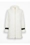 Women's Regular Fit Stand Collar Shiny Button Detailed Long Ecru Coat - 7