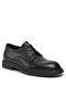 Men's Pebbled Leather Round Toe Lace-Up Sole Logo Patterned Black Classic Shoes - 3