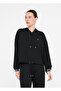 Women's Off-Shoulder Regular Fit Waist Tie Hooded Long Sleeve Black Sweatshirt