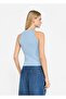 Women's Slim Fit Round Neck Sleeveless Knitted Blue Blouse - 2