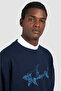 Men's Comfortable Fit Large Shark Logo Cotton Long Sleeve Navy Blue Sweatshirt - 4