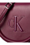 Women's Leather Long Adjustable Handle Ck Lettering Patterned Fuchsia Shoulder Bag - 4
