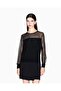 Women's Long Sleeve Top with Transparent Details on Sleeves and Collar Regular Fit Black Sweater