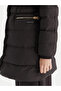 Women's Elastic Cuffs Long Sleeve Hooded Collar Black Coat with Pockets - 5