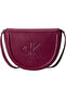 Women's Leather Long Adjustable Handle Ck Lettering Patterned Fuchsia Shoulder Bag