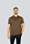 Men's Short Sleeve Polo Collar Cotton Button Closure Brown Polo Collar T-Shirt