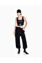 Women's Comfortable Fit Black Trousers with Elastic Waist and Cuffs and Logo Print - 3