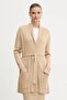 Women's Belted and Pocketed Relaxed Fit Long Sleeve Ecru Cardigan