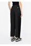 Women's Satin Detailed Comfortable Fit Black Trousers with Elastic Cuffs - 2