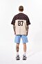 Men's 19 Embroidered Oversized Polo Collar Beige Brown T-Shirt - 6