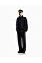 Men's Shiny Fabric Long Sleeve Shirt with Collar Logo Pattern Navy Blue Shirt - 4