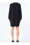 Women's Regular Fit Drawstring V-Neck Long Sleeve Short Black Dress - 2