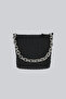 Women's Logo Embossed Thick Chain Strap Zippered Black Shoulder Bag