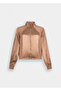 Women's Comfortable Fit Stand Collar Long Sleeve Satin Bomber Brown Jacket - 6