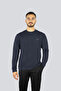 Men's Regular Fit Cotton Metallic Logo Round Neck Long Sleeve Navy Blue Sweatshirt