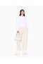Women's 100% Cotton Elastic Waist Comfortable Fit Wide Leg Ecru Trousers - 3