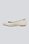 Women's Round Leather Toe Eagle Logo Patterned Beige Ballerinas - 3
