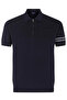 Men's Regular Fit Half Zipper Sleeves Stripe Pattern Short Sleeve Navy Blue-White Polo Neck T-Shirt - 4