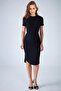 Women's Black Back Elastic Tie Midi Dress App1316