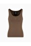 Women's Woven Fabric Regular Fit Strappy Ax Logo Embroidered Brown T-Shirt