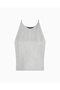 Women's Metallic Look Knitted Round Neck Thin Rope Strap Crop Gray T-Shirt - 5
