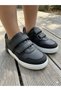 Genuine Leather Dark Black Children's Velcro Sports Shoes - 6